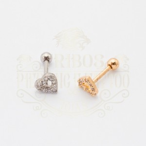 PIERCIING BARBELL CORAÇÃO VAZADO CRAVEJADO BANHADO