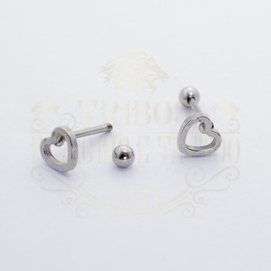 PIERCING BARBELL RETO CORAÇÃO VAZADO AÇO